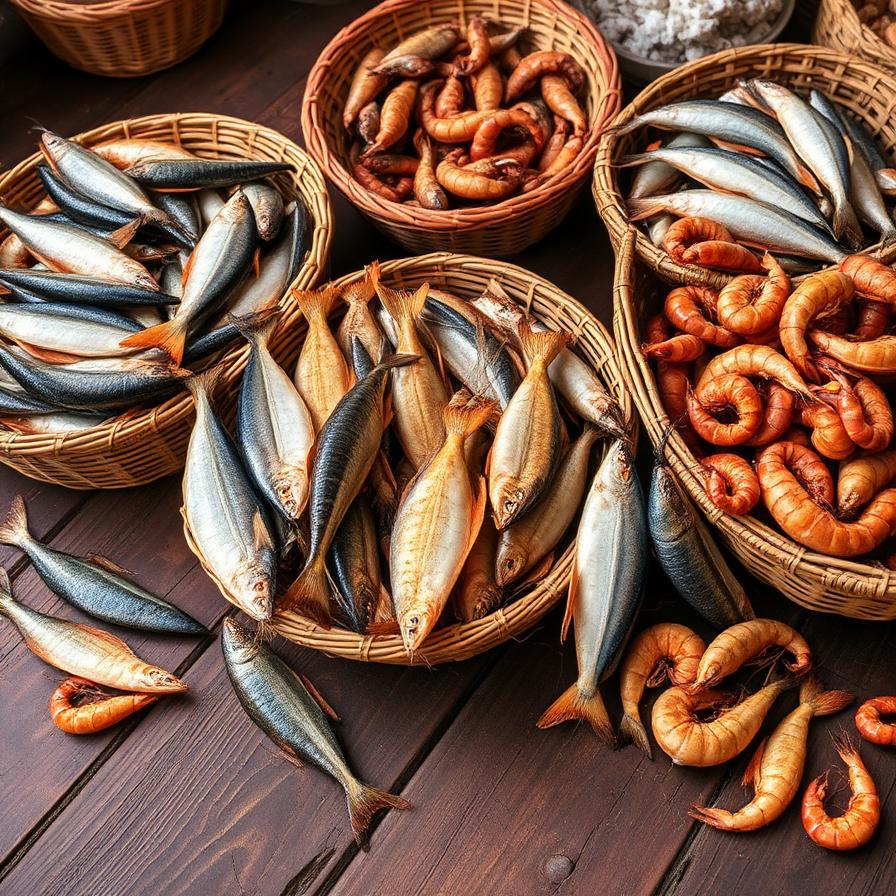 Fish & Seafood: Stockfish, smoked catfish, prawns